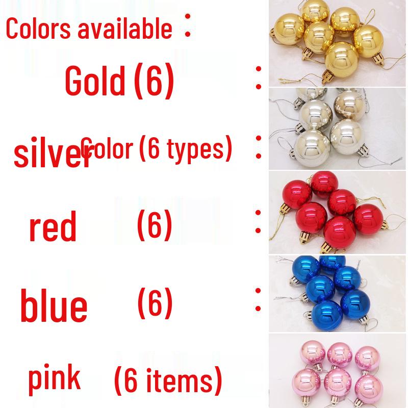 Weihnachtsbaum Ornamente: 6 galvanisierte Dekorationskugeln (7cm, 5cm) in Gold, Silber, Rot und Blau.