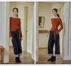 Women's Striped Patchwork Retro Wide-Leg Jeans: Slimming, Elastic Waist, Straight-Leg Pants for Spring