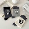 Szare Panda 3D Filcowe Kreskówkowe Skarpety do Połowy Łydki dla Kobiet - Japoński Styl Jesień/Zima Ciepło