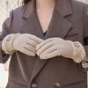 Plush Cuff Metal Buckle Suede Gloves Solid Color Thickened Warm Gloves Women's Stylish Versatile Cold-proof Gloves