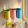 Wall-Mounted Macaron Toothbrush Mouthwash Holder with Drainage System Space-Saving Bathroom Non-Perforated Hygienic Storage Tank