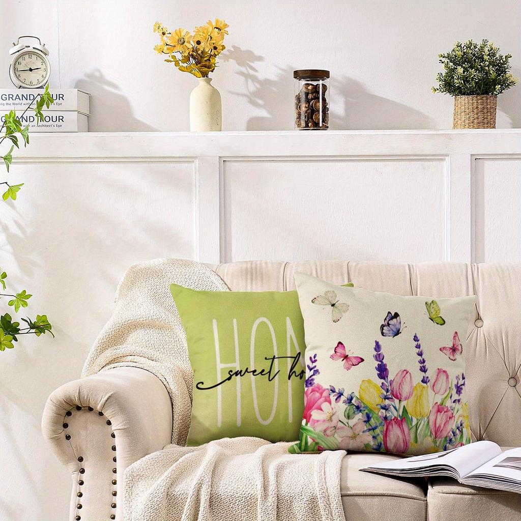 Cheerful Floral - Butterfly Home Pillow CoversLiving Room Sofa Cushion Cover, Soft and Comfortable, Bedroom Room Decoration