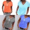 Stylish Women V-neck T-shirt Casual Loose Star Summer Shirts Solid Short Sleeve Perfect For Outdoor Activities