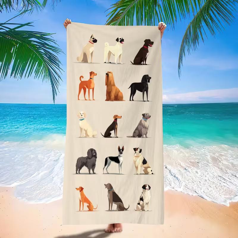 Serviette de Plage Chien Teckel Rayures Bleu Clair Mignon Animal de Compagnie Impression Chien Saucisse Séchage Rapide Serviette Absorbante pour Plage Été