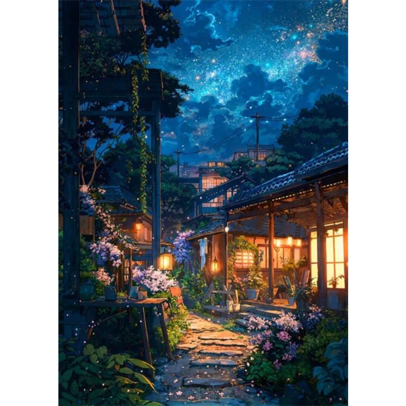 Japanese Street Scenery Cherry Blossom Architecture Canvas Poster Flowers Plants Landscape Wall Art Prints for Modern Home Decor
