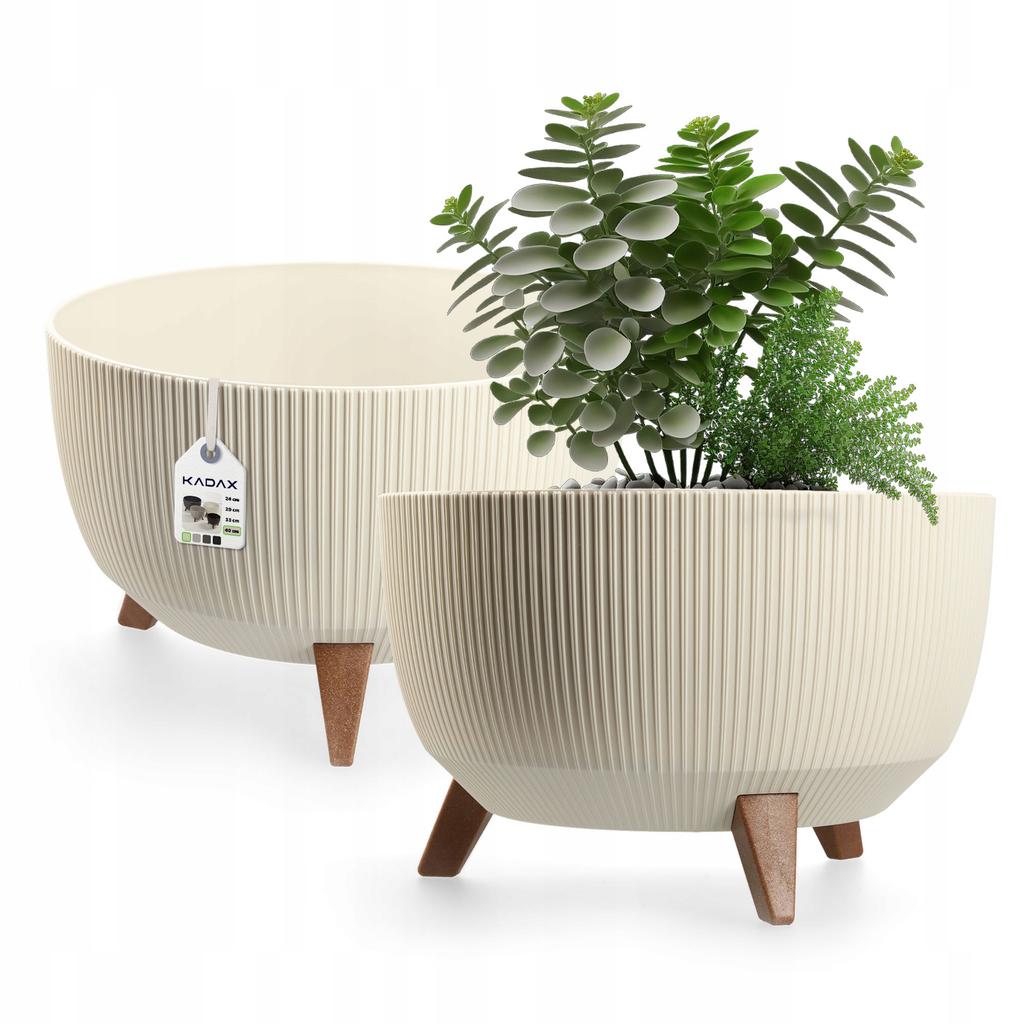 KADAX Blumentopf Übertopf mit Füßen Einsatz Pflanzgefäß 24cm Beige Schale Rund