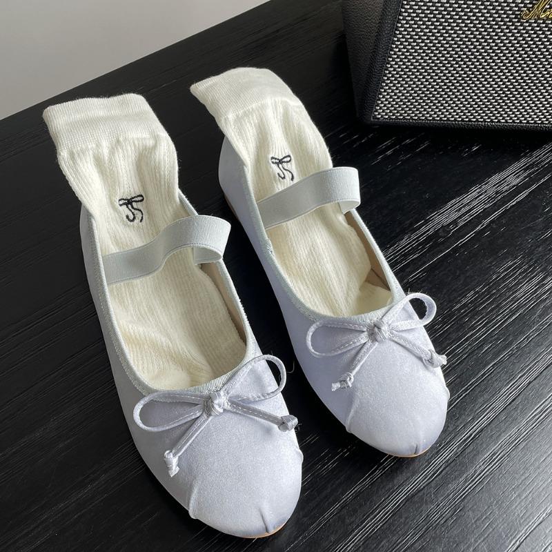 Ballet Flats Women Shoes 43 Mary Jane Shoes Round Toe Women's Shoe Bow Silk Satin Flats Women Shoes Plus Size 33-43 Valentine