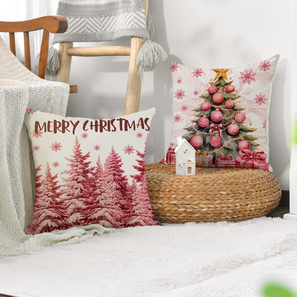 Merry Christmas, Throw Pillow Cover, 18 X 18 Inch, Winter Holiday, Cushion Cover Sofa Decoration, Christmas Tree