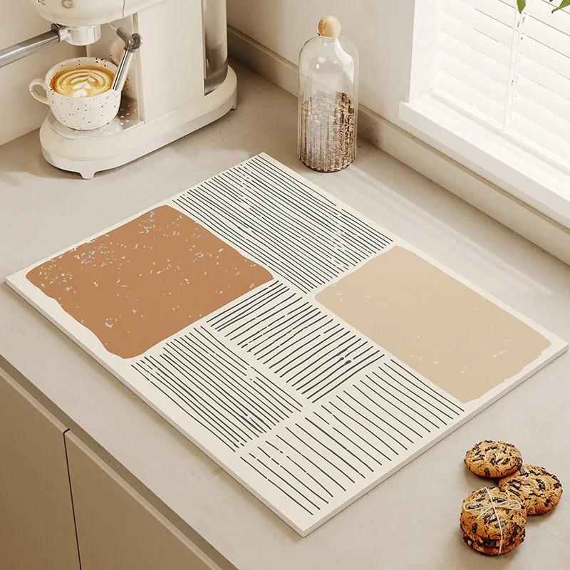 Tableware Drying Mat Soft Drain Pad Non-slip Super Absorbent Wear-resistant Coffee Machine Mat Kitchen Table Courtyard Decor