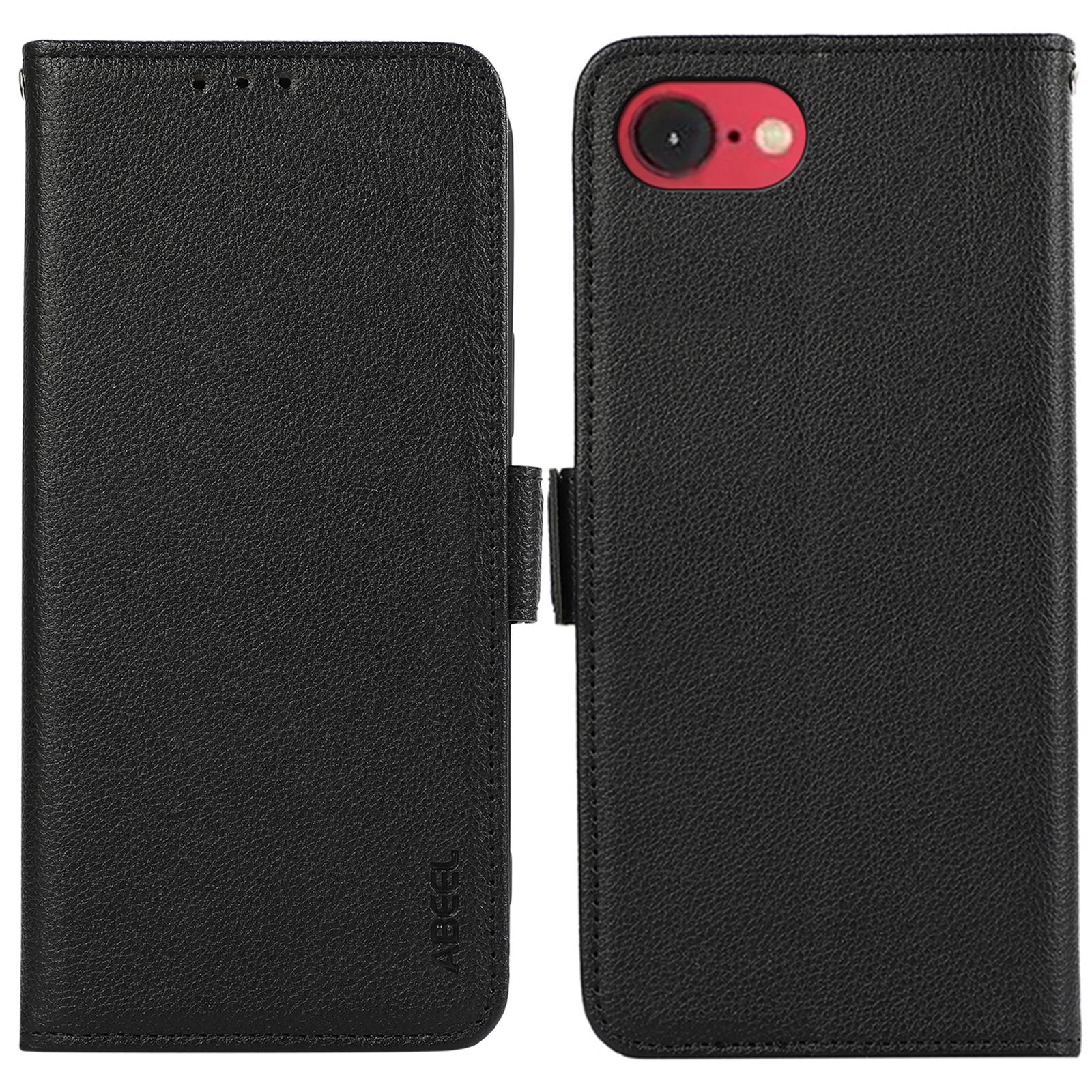 ABEEL For iPhone 16e Case Litchi Texture Leather RFID Blocking Phone Cover A