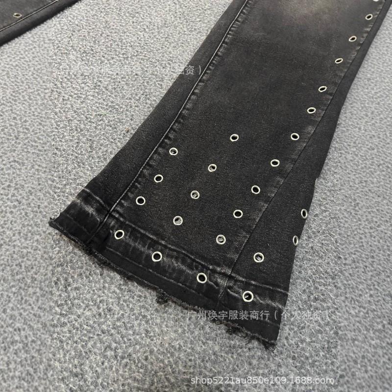 Mens Black Slim Fit Stretch Denim Jeans With Distressed Eyelet Detail Streetwear Style