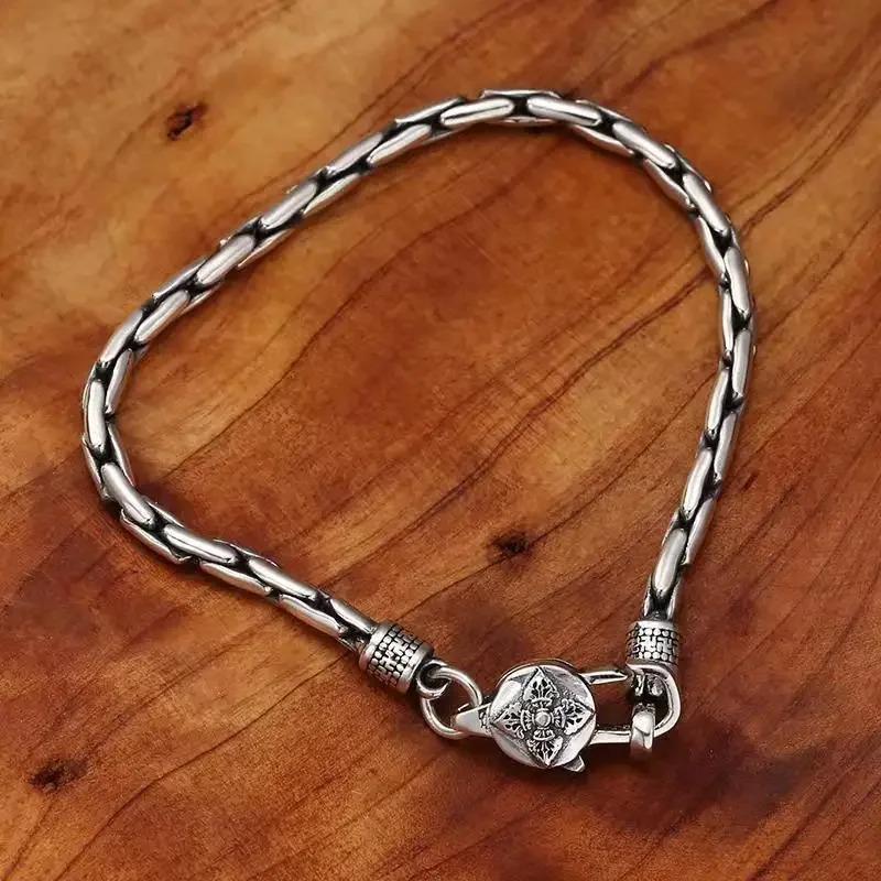 Neues Silbernes Männliches Sechs-Zeichen-Wahrheitswort Hanfseil-Armband Thai Retro Trendige Kette Schmuck für Männer