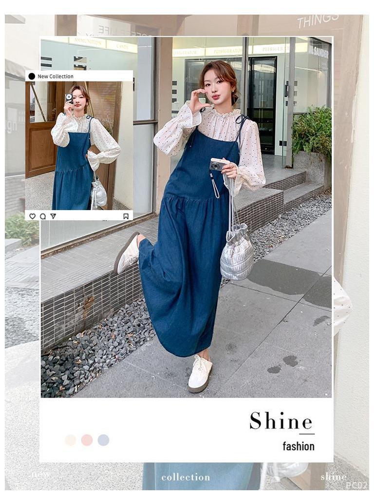 Spring 2025 Polka Dot Denim Suspender Dress: Fashionable, Stylish, and New