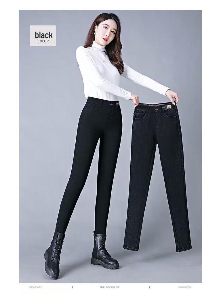 Damen Fleecegefütterte High-Waist Stretch Jeans, Übergröße, Schlankmachender Elastischer Bund, Skinny Bleistifthose für Herbst/Winter 2025.