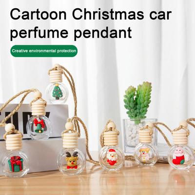 Christmas Car Perfume Bottle Decoration Wood Lid Cute Santa Snowman Tree Gift Box Clear Glass Aromatherapy Essential Oil Empty Bottle Hanging Pendant