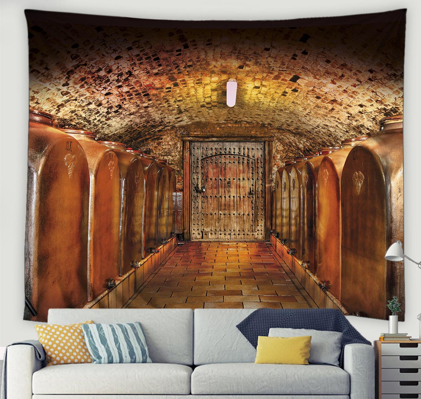 

Винтажный Кирпичная Стена Винный Погреб Гостиная Гобелен Вино Италия Дубовая Бочка Холодный Темный Подземный Погреб Настенный Декор Комнаты в Общежитии W95xH70cm