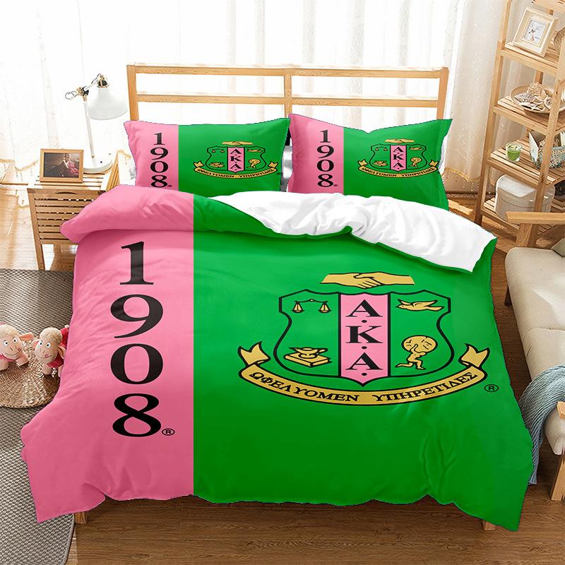 Alphanumeric Logo Digital Printing Quilt Cover Pillowcase Bed Three-Piece Set