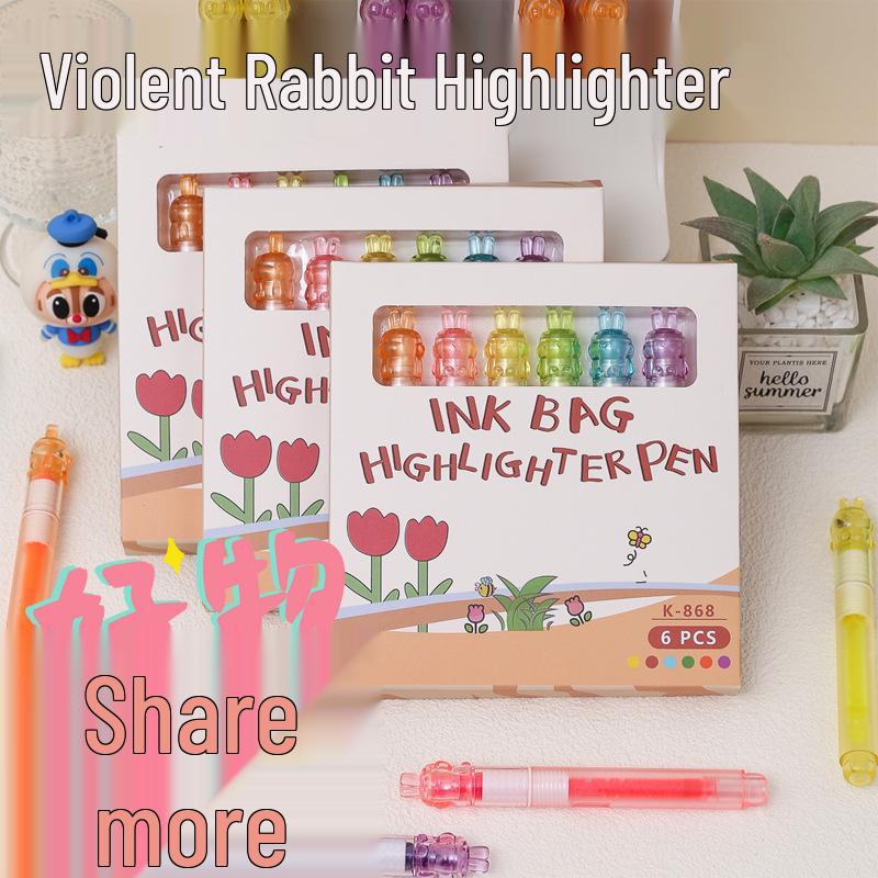 KOMI Creative Cute Rabbit Highlighter Pen - Fluorescent Ink for Drawing and Marking Key Points