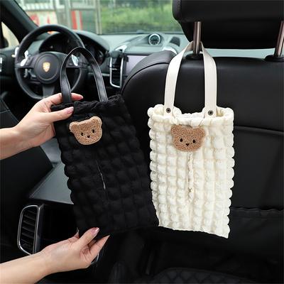 Cute Puff Cartoon Bear Bunny Tissue Bag Portable Hanging Tissue Case Box Holder Car Towel Napkin Papers Bag Paper Storage Box