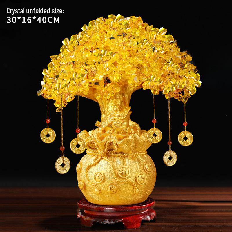Citrine Money Tree Wine Cabinet Decor: Feng Shui Wealth Attraction Ornament for Home & Living Room, Perfect Creative Opening Gift