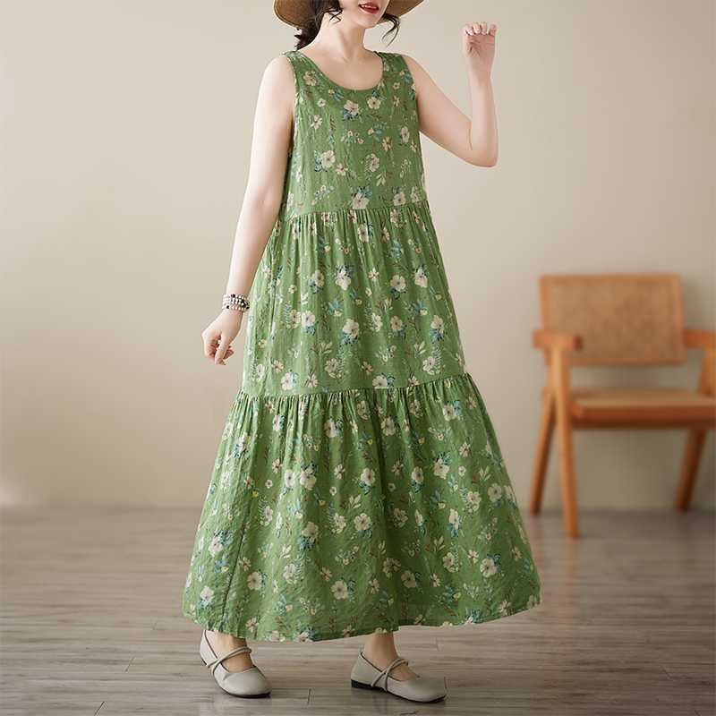 Summer Pullover Sleeveless Dress Loose Plus Size A-line Skirt