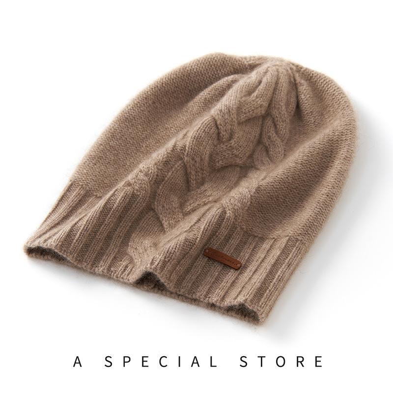 

Cashmere Autumn and Winter New Women s High End Solid Color Knitted Outdoor Warm Fashion Heavy Cable Casual Hat One Size