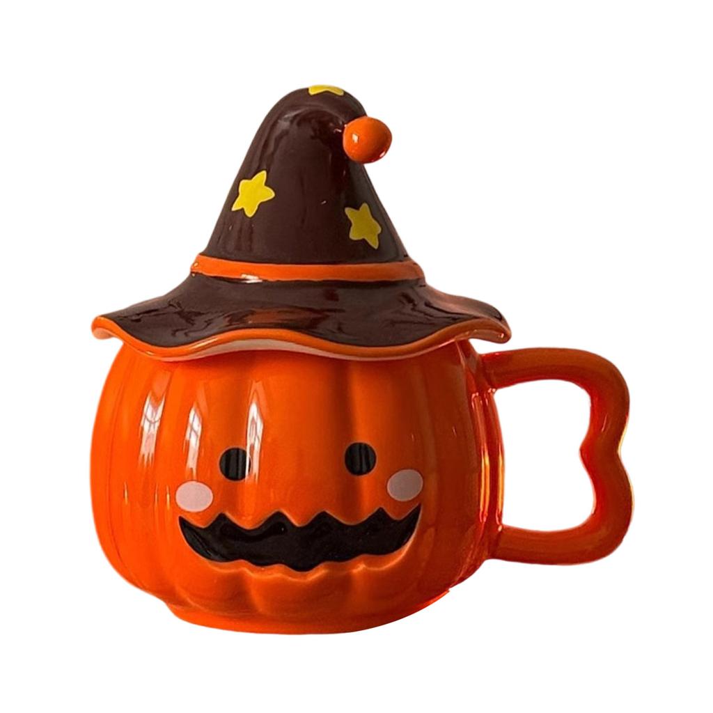 Halloween Pumpkin Shaped Ceramic Mug With Lid Creative Design Perfect Gift For Parties Home Office Use