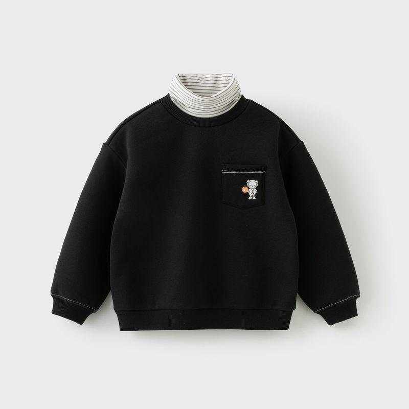 David Bella Children s Sweatshirt 2026 Winter Collection for Boys, Fleece-Lined High-Neck Long-Sleeve Warm Faux Two-Piece Top Black [Ready Stock] 140