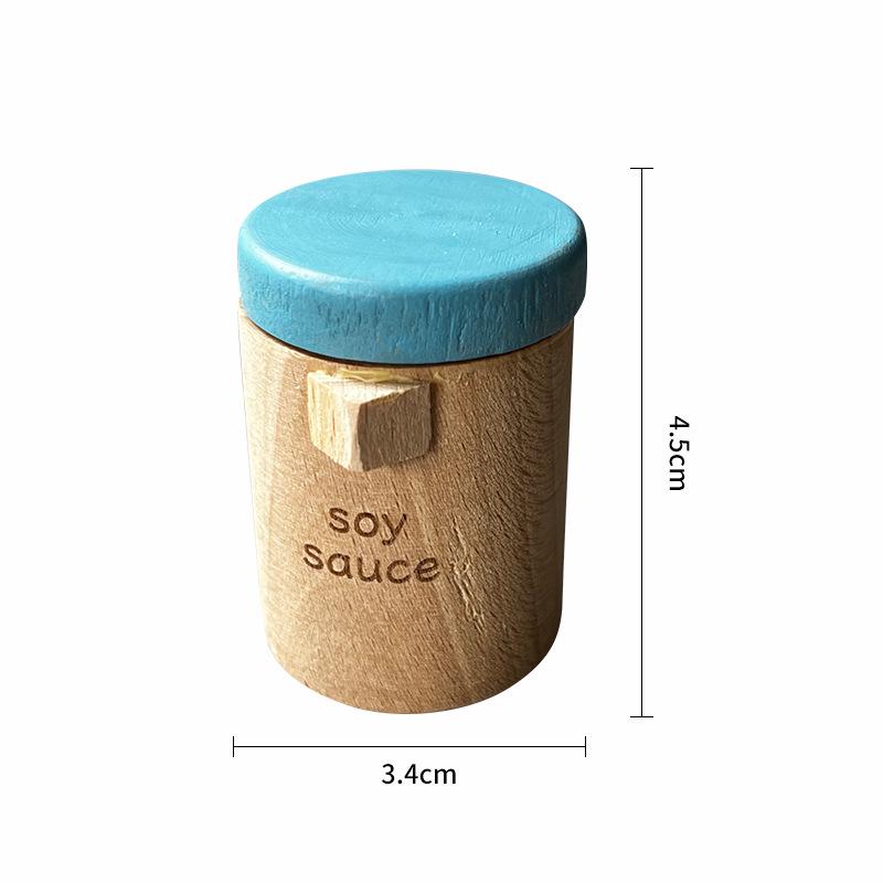 Toddler Pretend Play Kitchen Set: Wooden Pepper, Seasoning, & Soy Sauce Bottles