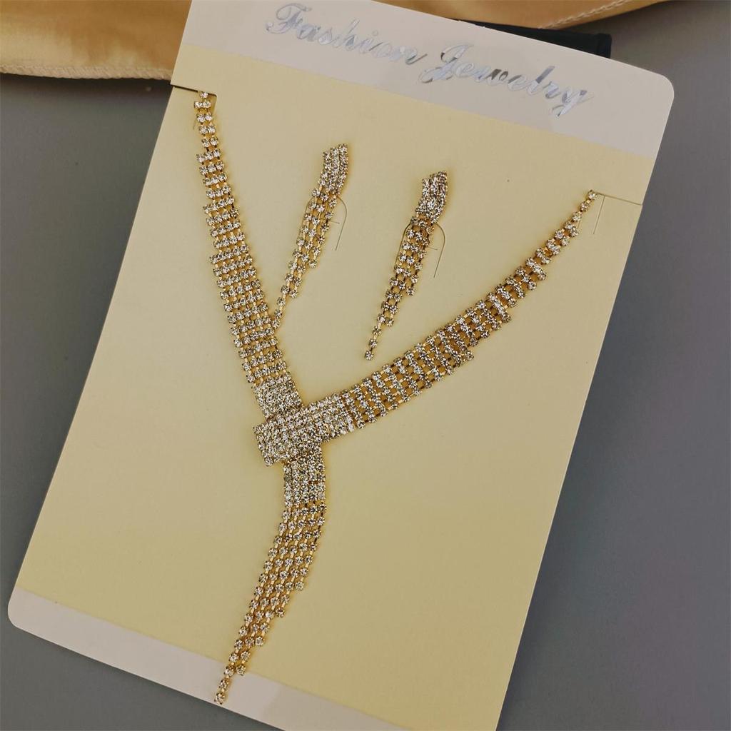 Jewelry Bridal Tassel Dripping Diamond Jewelry Wedding Accessories Zircon Necklace Earrings