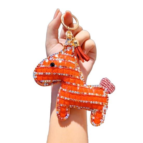 Bag Pendant Sparkling Rhinestones Plaid Pattern Keychain with Tassels Backpacks Handbags Cars Accessories