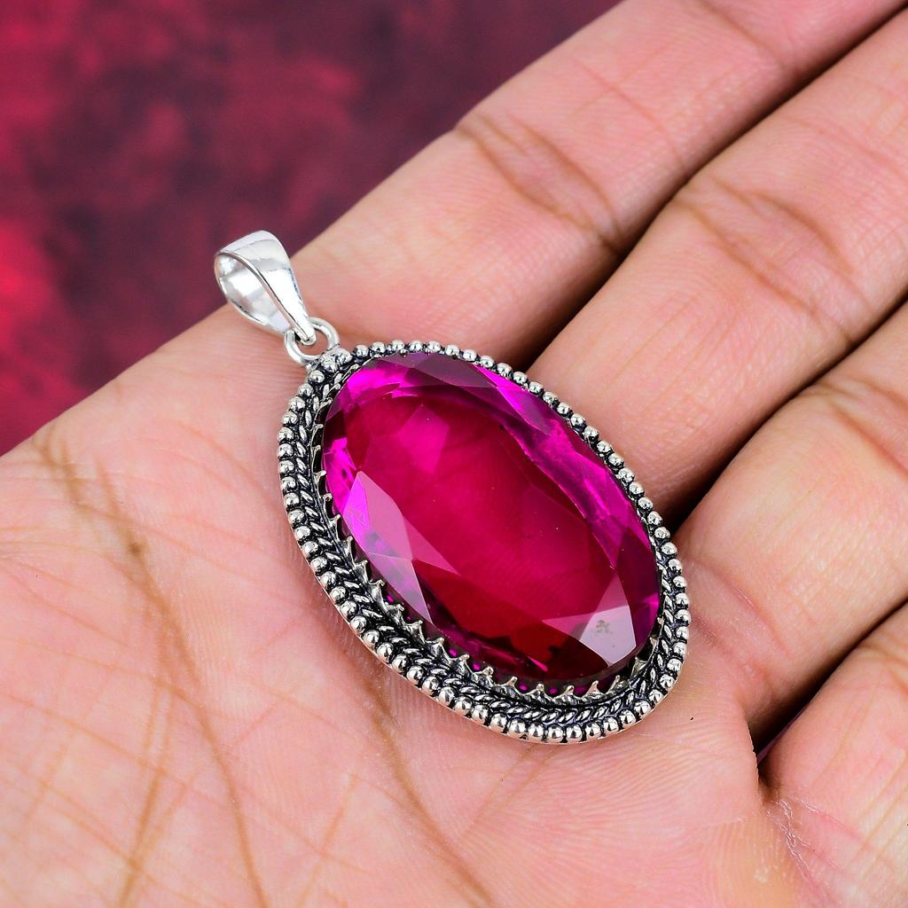 Rosa Amethyst 925 Massiv Sterling Silber Anhänger, Handgefertigter Edelstein Schmuckanhänger, Für den Gedenktag