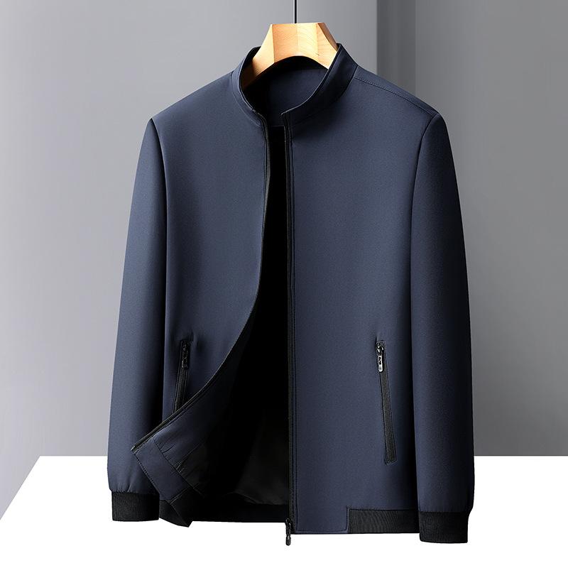 Jacket Men's Autumn High-end Stand-up Collar Jacket Middle-aged Business Casual Versatile Top Solid Color Dad Outfit