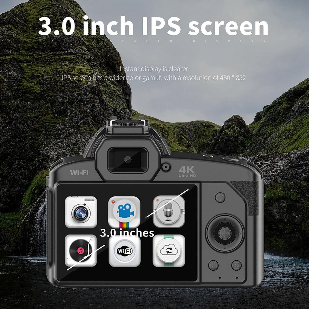 Aparat foto digital IPS de 3 inchi 4K 64MP Afisaj color Zoom digital 16X Aparat foto digital HD Vlogging pentru fotografie video