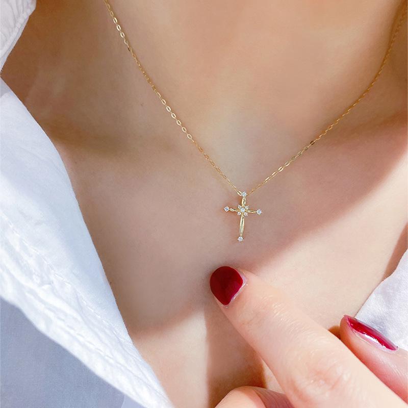 

Минималистичное женское колье-крест из стерлингового серебра 925 пробы с золотым покрытием - Элегантный французский дизайн 925 Silver