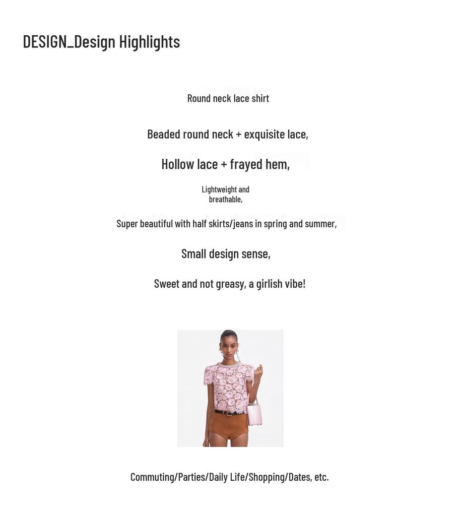 2026 Early Spring High-End Sexy Hollow-Out Beaded Short-Sleeve Lace Top for Women