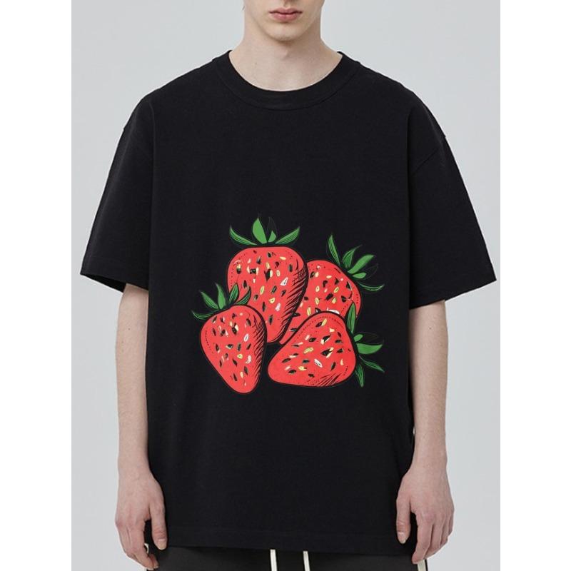 

Футболка оверсайз черная с принтом клубники, повседневная одежда для мужчин и женщин, летний наряд, уличная мода, трендовый топ XXXXL чёрный
