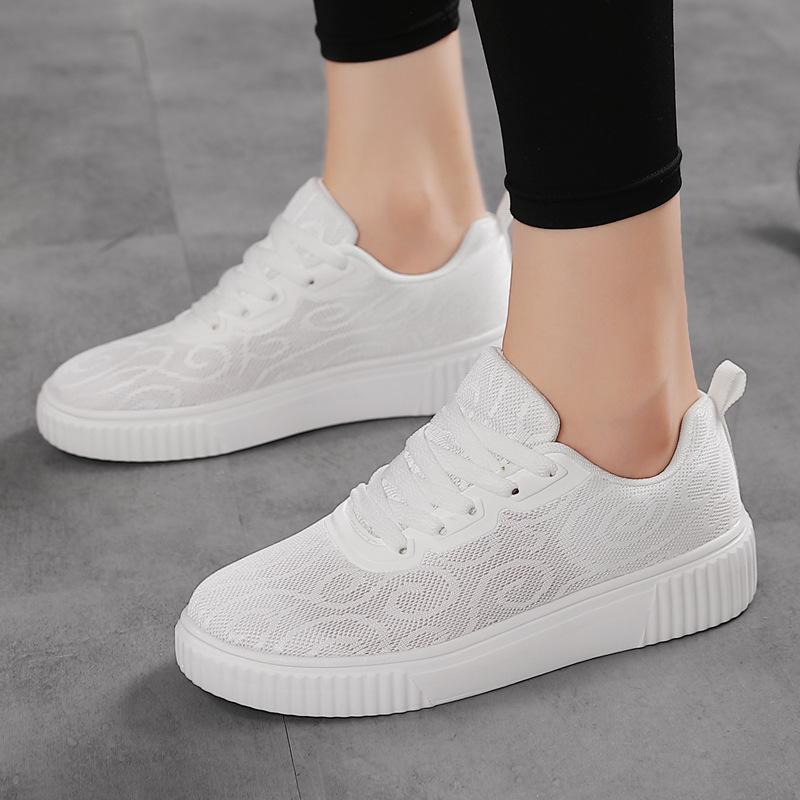

Little white shoes jacquard hollow thick baseplate shoes summer ultra-light sports leisure large size women s shoes breathable and wear-resistant 42 белый