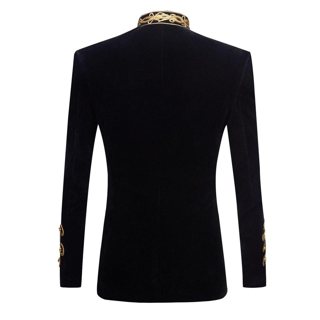 Blazer elegante masculino Court Prince preto dourado bordado