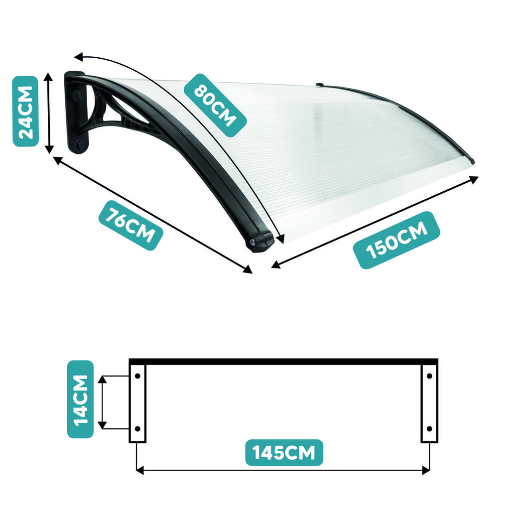 Arched Canopy Over the Entrance Door, Balcony Window Canopy, Black 150x80 GoGarden