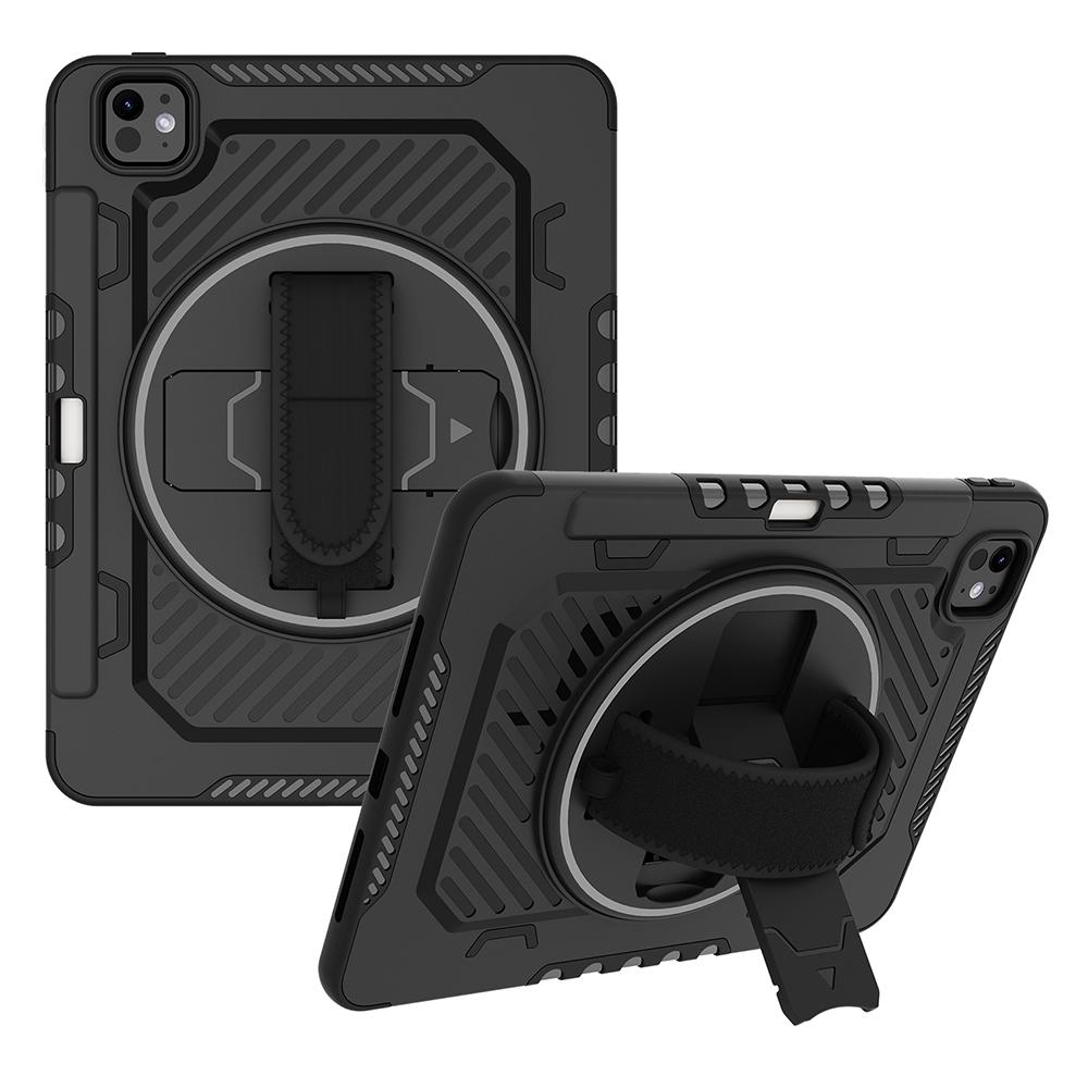 For iPad Pro 11 (2024) Case Kickstand PC+TPU Shockproof Tablet Cover with Hand Strap