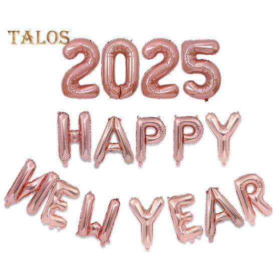 2025 Happy New Year Balloons Set Self-Sealing Aluminum Foil Balloons Happy New Year Banner Backdrop for New Year's Eve Party Decor Supplies