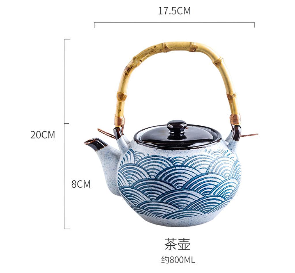 Ceramic Teapot Crockery Portable Kettle Tea Cup Blue Wave Water Ware Porcelain Chinese Kung Fu Drink Ware For Tea Ceremony