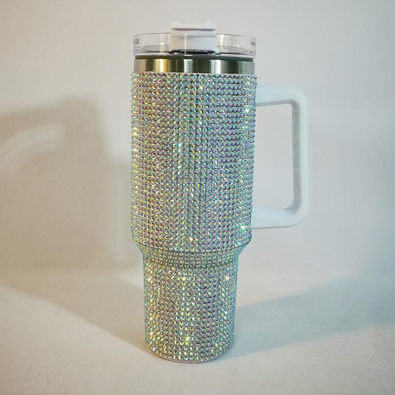 40oz Diamant Thermobecher mit Griff 304 Edelstahl Vakuum Kaffee Isolierflasche Tragbare Auto Flaschen