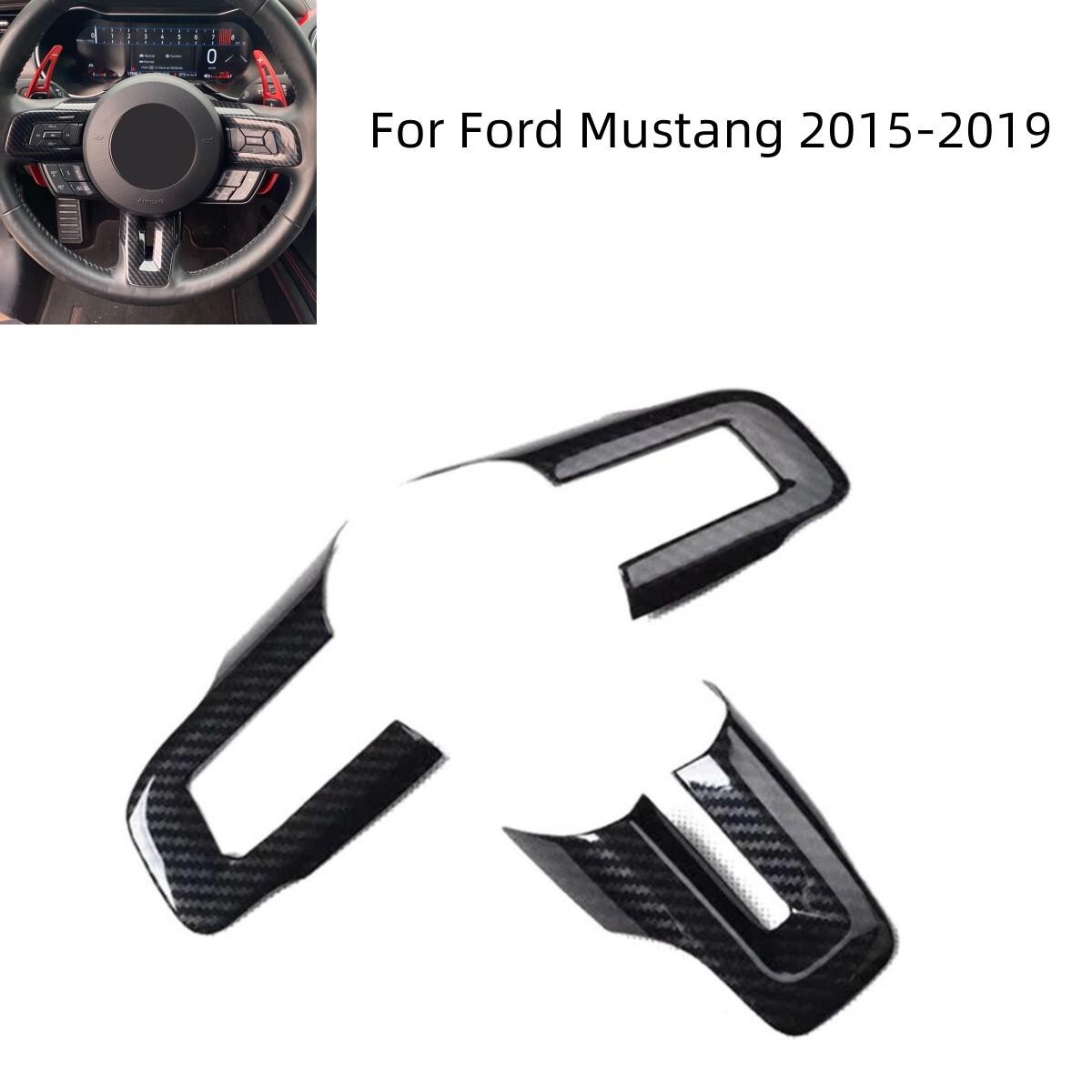 3pcs Car Steering Wheel Cover Trim Carbon Fiber Look For Ford Mustang 2015-