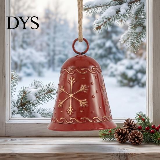 Christmas Garland Accessories Large Bell with Snowflake Design, Metal Hanging Ornament Heavy Duty Bells Jute Rope for Home, Garden, Holiday