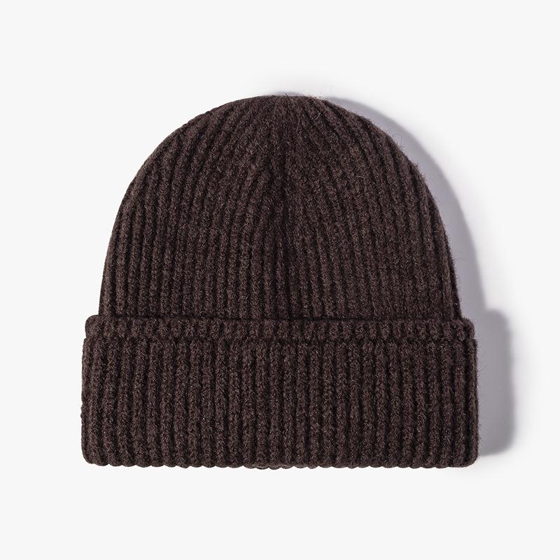 Cross-Border Soft Double Layer Pullover Bare Plate Knitted Warm Dome Hat Acrylic Beanie