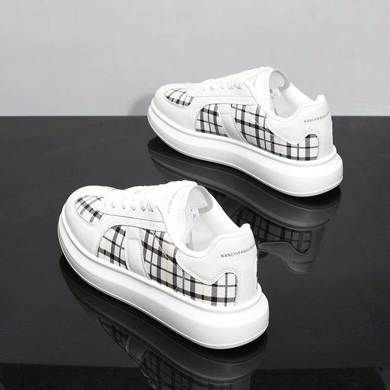 McQueen plaid printing new height-increasing casual board shoes leather couple muffin platform shoes 2 35
