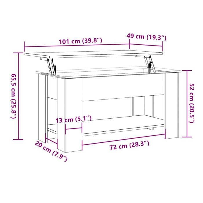 VidaXL Coffee Table Old Wood 101x49x52 Cm Engineered Wood, Coffee Table with Lift-up Top, End Table, Table 856926