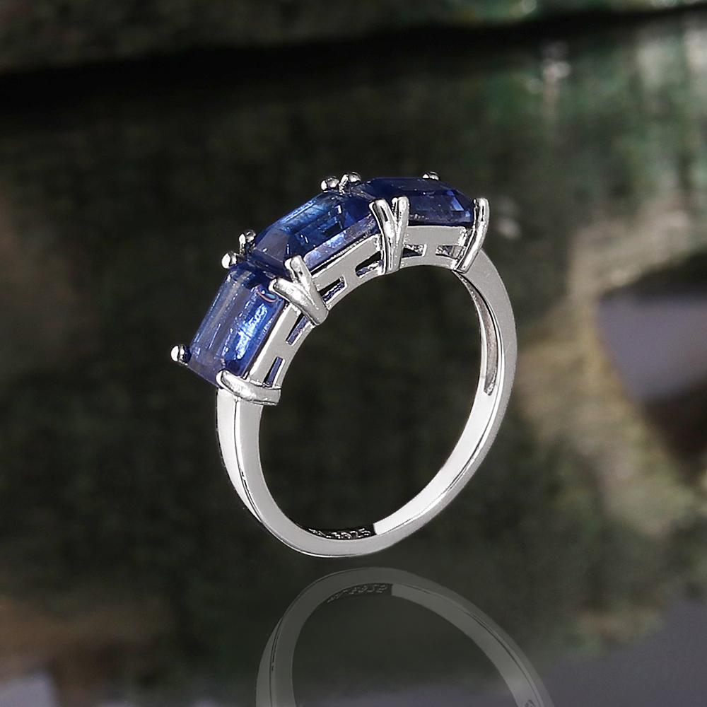 Klassisches Design 925er Sterlingsilberring Natürlicher achteckiger 5*7mm Kyanit Leichter Luxusschmuck für Hochzeits- und Partygeschenke für Frauen